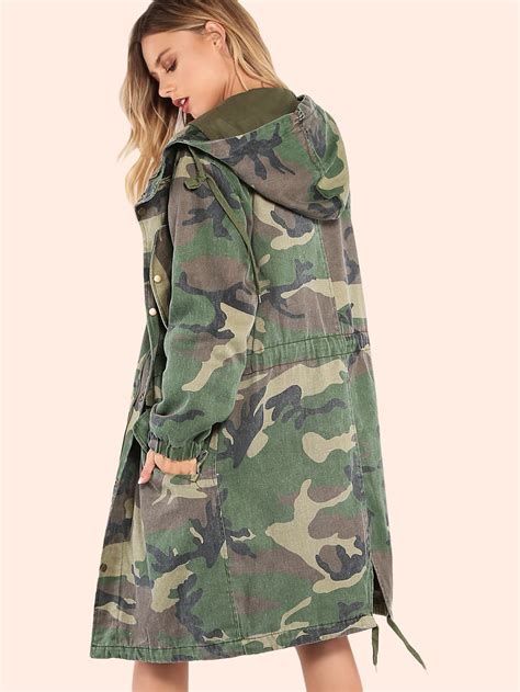 Oversized Camo Utility Jacket Camouflage Sheinsheinside