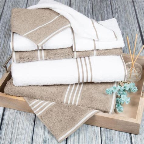 Hastings Home 8 Piece White And Taupe Cotton Bath Towel Set Bath