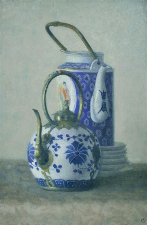 Olga Antonova Teapot On Purple Oil On Canvas 20 X 20 Inches Painting