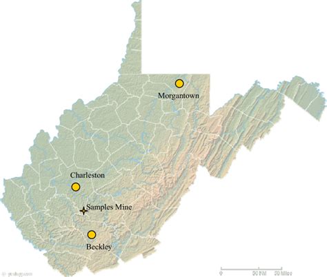Map Of West Virginia Showing Location Of Major Cities In The State And