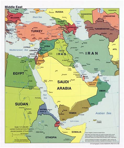 Detailed Political Map Of The Middle East With Major Cities And
