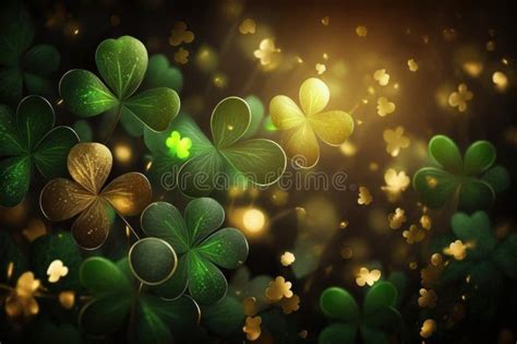 St Patrick S Day Background With Shamrocks And Bokeh Generative Ai