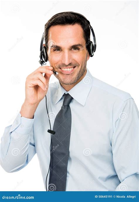 Man With Headset Working As A Call Center Operator Stock Image Image