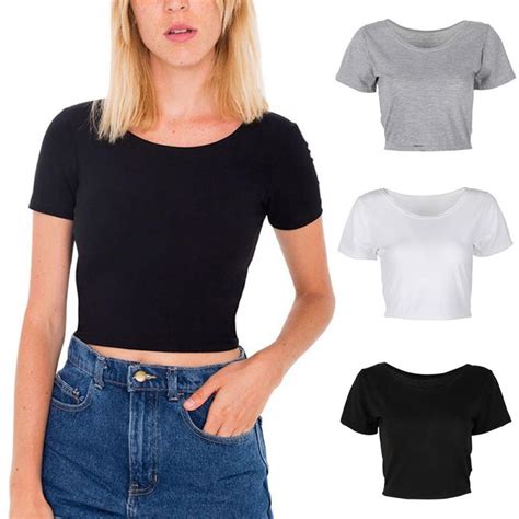Buy Sexy Style Striped Solid Cotton T Shirt Slim Short Sleeve Midriff Baring