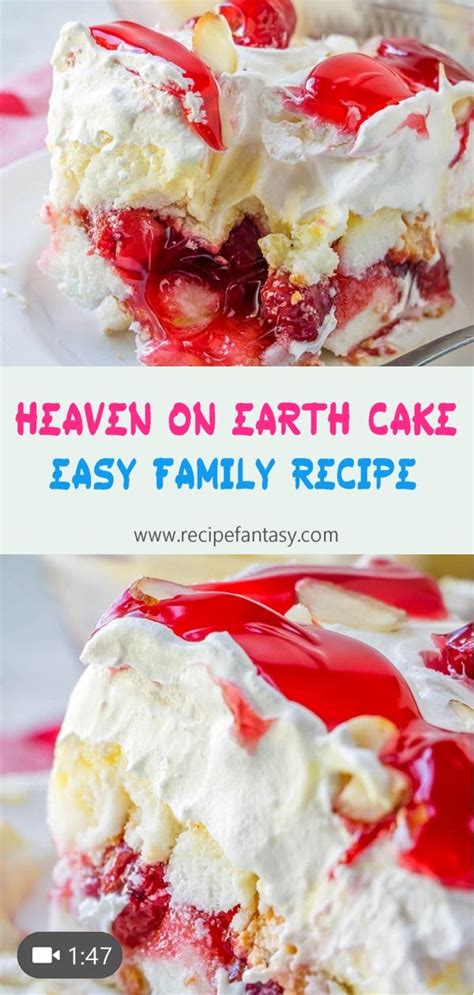 · heaven on earth cake with layers of angel cake, sour cream pudding, cherry pie filling, whipped topping. Heaven on Earth Cake | Trifle recipe, Earth cake, Desserts