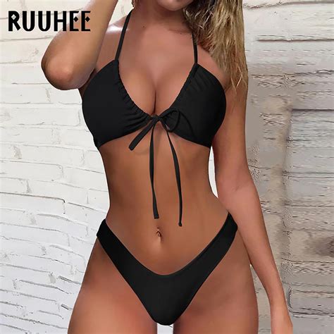 Ruuhee Sexy Micro Bikinis Set Two Pieces Thong Bikini 2023 Brazilian String Bandage Swimsuit