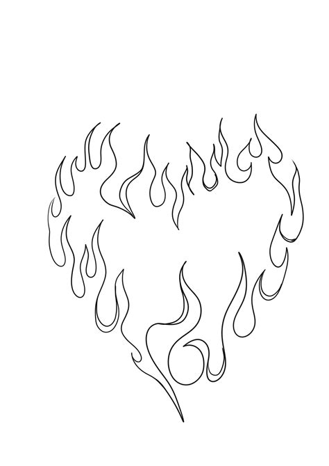 the outline of a heart with flames in it s center on a white background