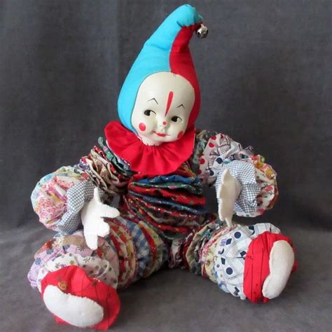 Vintage Cloth Yo Yo Clown Doll Quilt Circles Bed Doll Vintage Clown