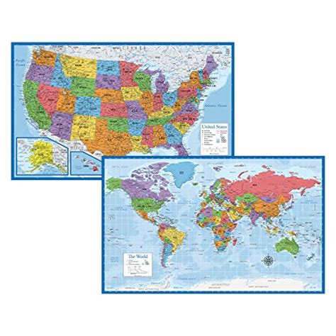 Reviews For Laminated World Map Us Map Poster Set X Wall Chart Maps Of The World