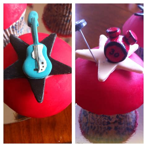 Close Up Of Guitar Drum Set Cupcakes Birthday Candles Mine Cake Cake
