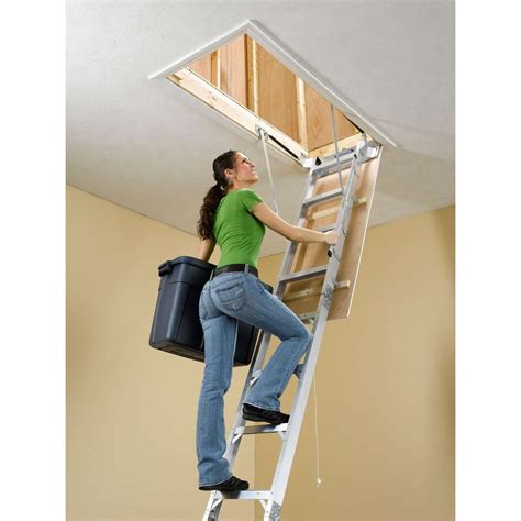 Even if you have a small opening the ladder can easily fold out and up by pulling on still you can place it off center in a room where if folds up and blends nicely with the ceiling. Werner AH2210 22-1/2" x 54" Aluminum Attic Ladder - 7'8"H ...