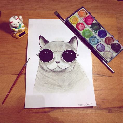 Watercolor Cat In Sunglasses Painting By Dolgopolovki On Deviantart