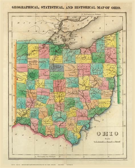 Ohio State 1822 Carey Map Only Old State Map Reprint Old Maps