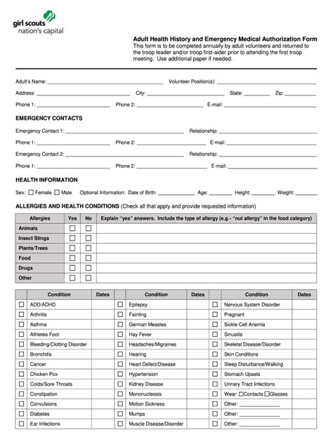 Girl Scout Health History Form 28b