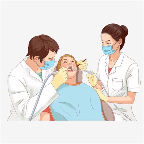 طبيب الكرتون مرسومة باليد فحص عناصر الأسنان للمريض المريض قصاصة فنية سن كرتون Png وملف Psd
