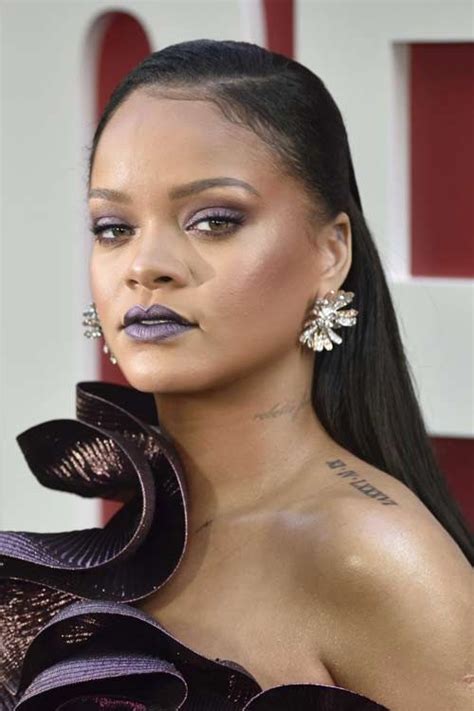 Rihanna Straight Dark Brown Slicked Back Hairstyle Steal Her Style
