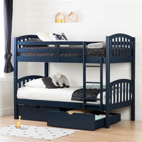 Navy Blue Twin Over Twin Bunk Bed With Drawers Ulysses Bunk Beds