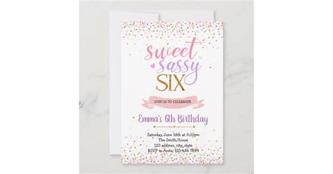 Sweet Sassy Six Birthday Party Theme Invitation Zazzle