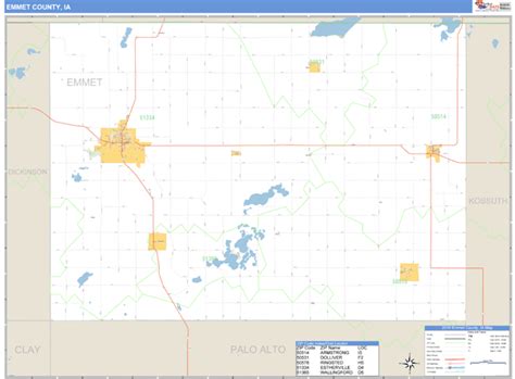 Emmet County, Iowa Zip Code Wall Map | Maps.com.com