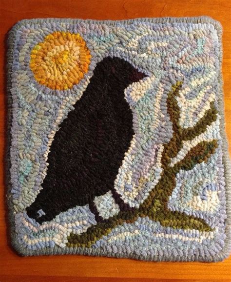 Primitive Hand Hooked Wool Rug Mat Traditional Rug Hooking Spring Crow