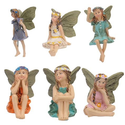 Topbathy 6pcs Flower Fairy Figurines Resin Elves Model Girl With Wings