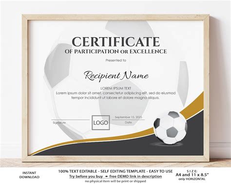 Editable Soccer Football Certificate Template Sports Certificate Award