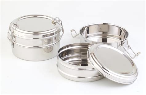 【high quality material】superior food grade stainless steel and pp. Green Essentials Double Bento Round Mini Stainless Steel ...