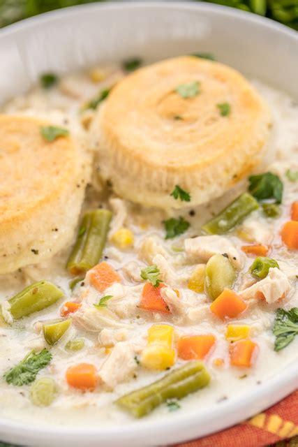 Serve the chicken mixture in a bowl and top with pie crust as desired. Chicken Pot Pie Soup | Plain Chicken