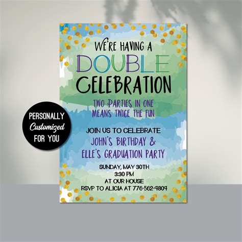 Double Celebration Invitation For Birthday Party Dual Party Etsy