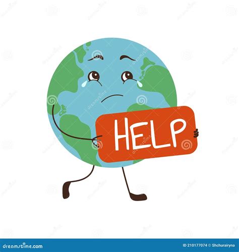 Sad And Crying Earth Planet Ask Help Stock Vector Illustration Of