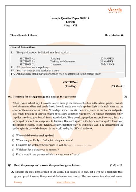 Cbse Sample Paper For Class 7 English With Solutions Mock Paper 1