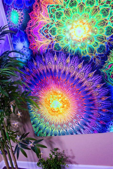Uv Reaktive Wandbehang Mandala Wandkunst Trippy Schwarzlicht Etsyde