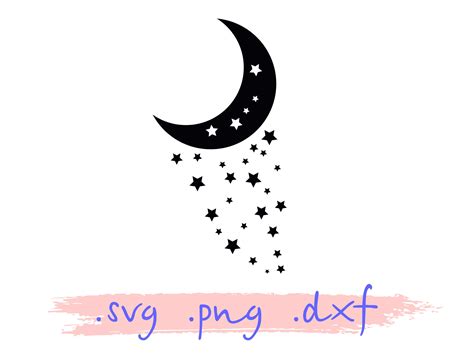 Moon And Stars Svg Png Crescent Moon Starry Nightclipart Etsy
