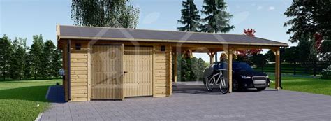 Carports can either be standalone or attached to a home; Single Wooden Garage with Double Carport 9.5m x 6m (32x20 ...