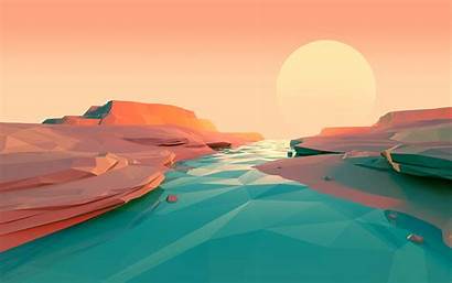Minimalist Polygon Sunset Lake Wallpapers 4k Backgrounds