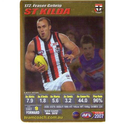 Fraser gehrig was one of the scariest men to play in the afl and he showed he's still just as fearsome. AFL 2007 Team Coach/Gold-172 Fraser Gehrig on eBid Australia | 104135080