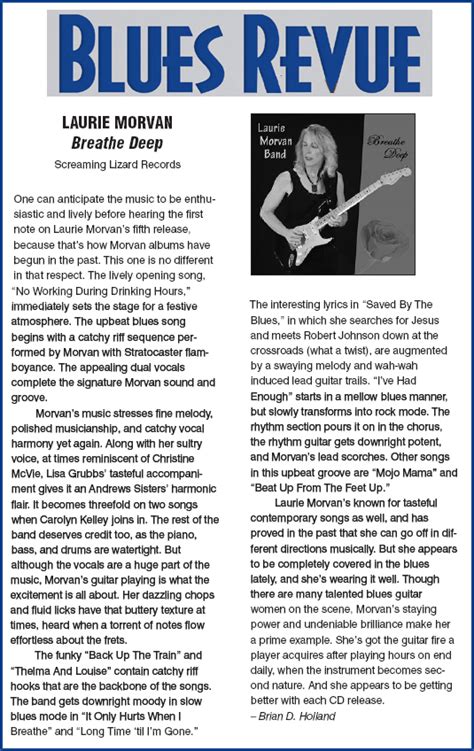 Blues Revue Magazine Cd Review Of Breathe Deep Laurie Morvan