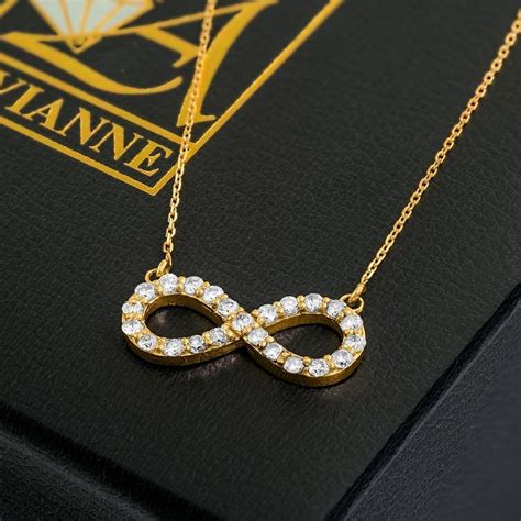 14k Yellow Gold Diamond Infinity Necklace 037ctnecklaces