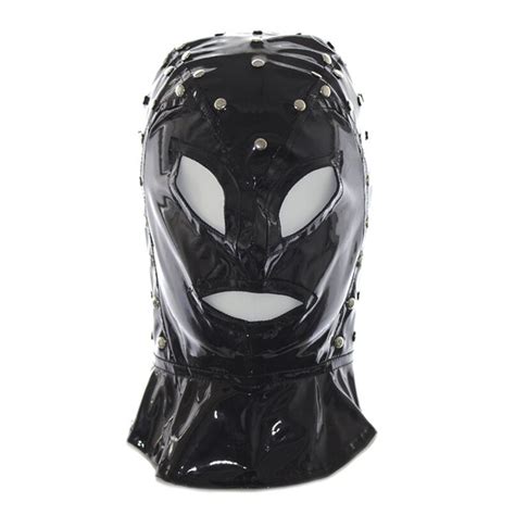 Head Bondage Restraint Hood Mask With Rivet Fetish Pu Leather Cosplay Headgear Adult Sex Toys
