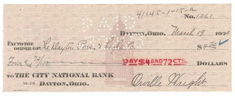 Lot Detail Orville Wright Handwritten And Signed City National Bank