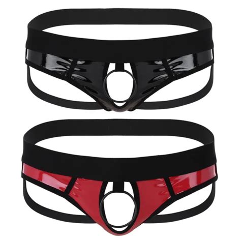 Sexy Mens Wet Look Leather G String Thongs Lingerie Briefs Jockstrap