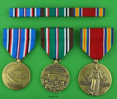 Wwii European African American Theater Service Medals Mounted Ribbon Bar Ebay