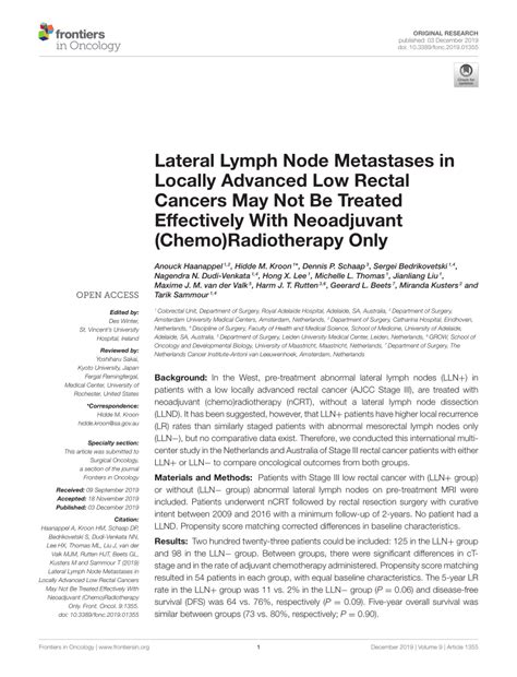 Pdf Lateral Lymph Node Metastases In Locally Advanced Low Rectal