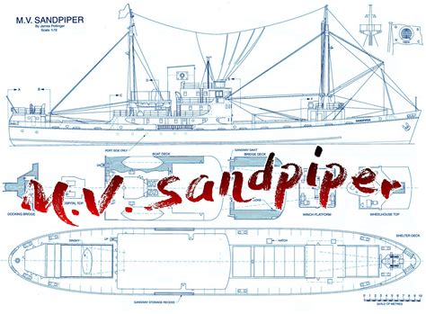 Full Size Printed Plans Cargo Ship Mv Sandpiper Scale 172 Length 40