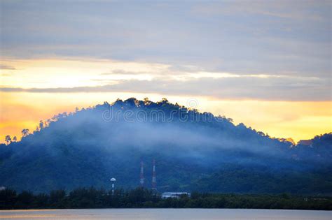 Beautiful Sunrise Over Sea With Fog On Mountain Stock Photo Image Of