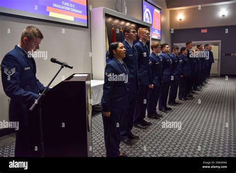 Us Air Force Airman Leadership School Graduates Recite The Airmans