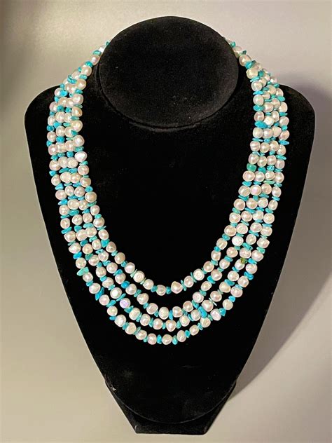 Turquoise And Cultured Pearl Necklace Etsy
