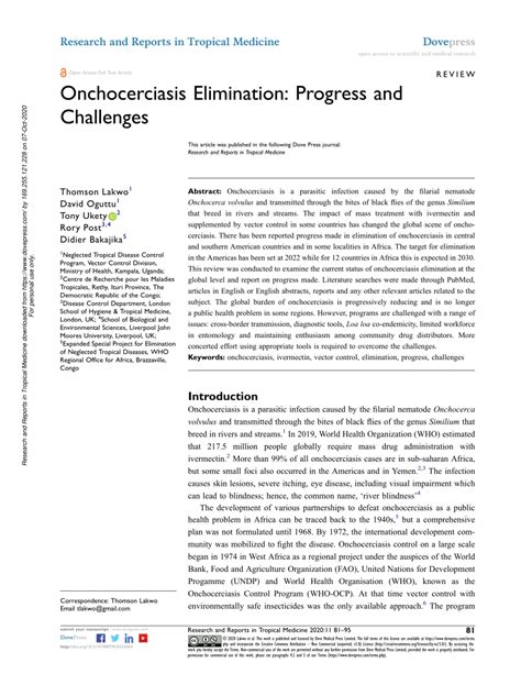 Pdf Onchocerciasis Elimination Progress And Challenges