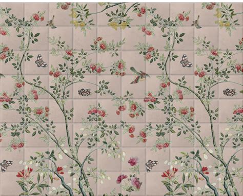Camellia Chinoiserie Plaster Pink Ceramic Tile Murals Surfaceview
