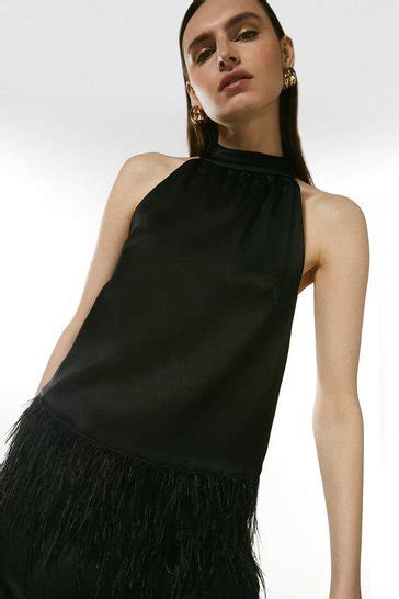 Viscose Satin Crepe Feather Hem Top Karen Millen